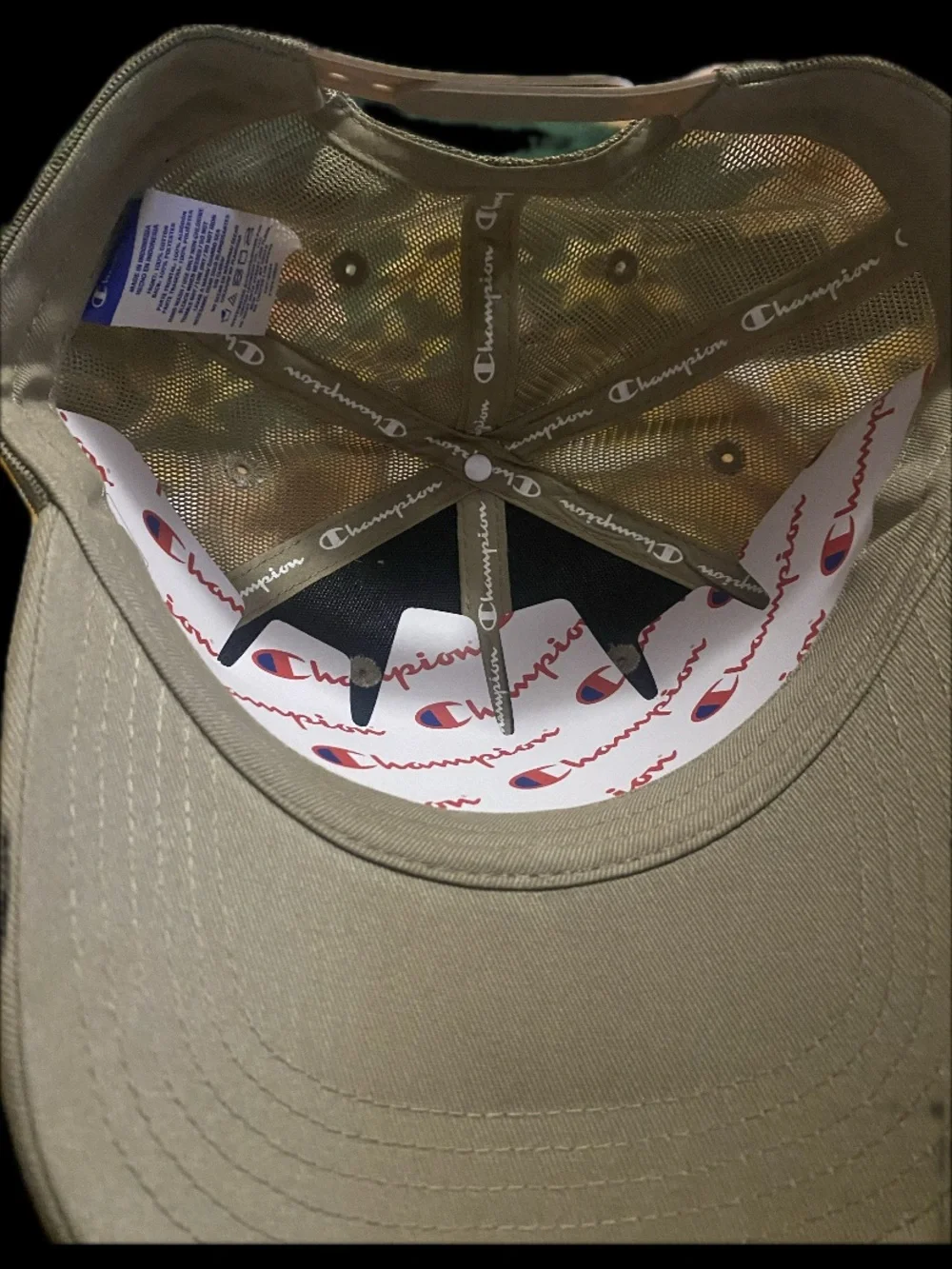 Champion Olive Trucker Hat with Red & Blue C Logo
